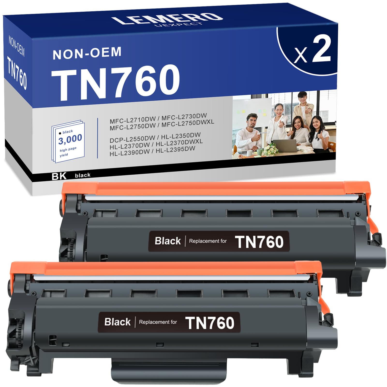 Lemero Uexpect Brother TN760 2 Pack Compatible Toner Cartridges