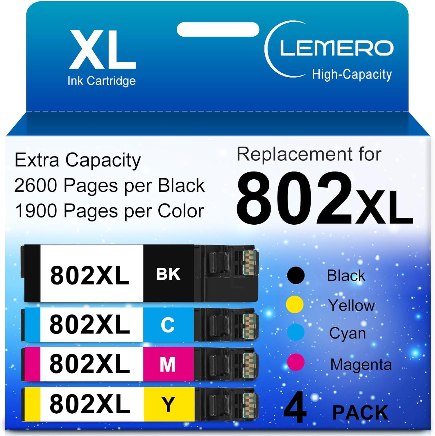 Epson 802XL Replacement Combo Pack (1 Black, 1 Cyan, 1 Magenta, 1 Yellow)