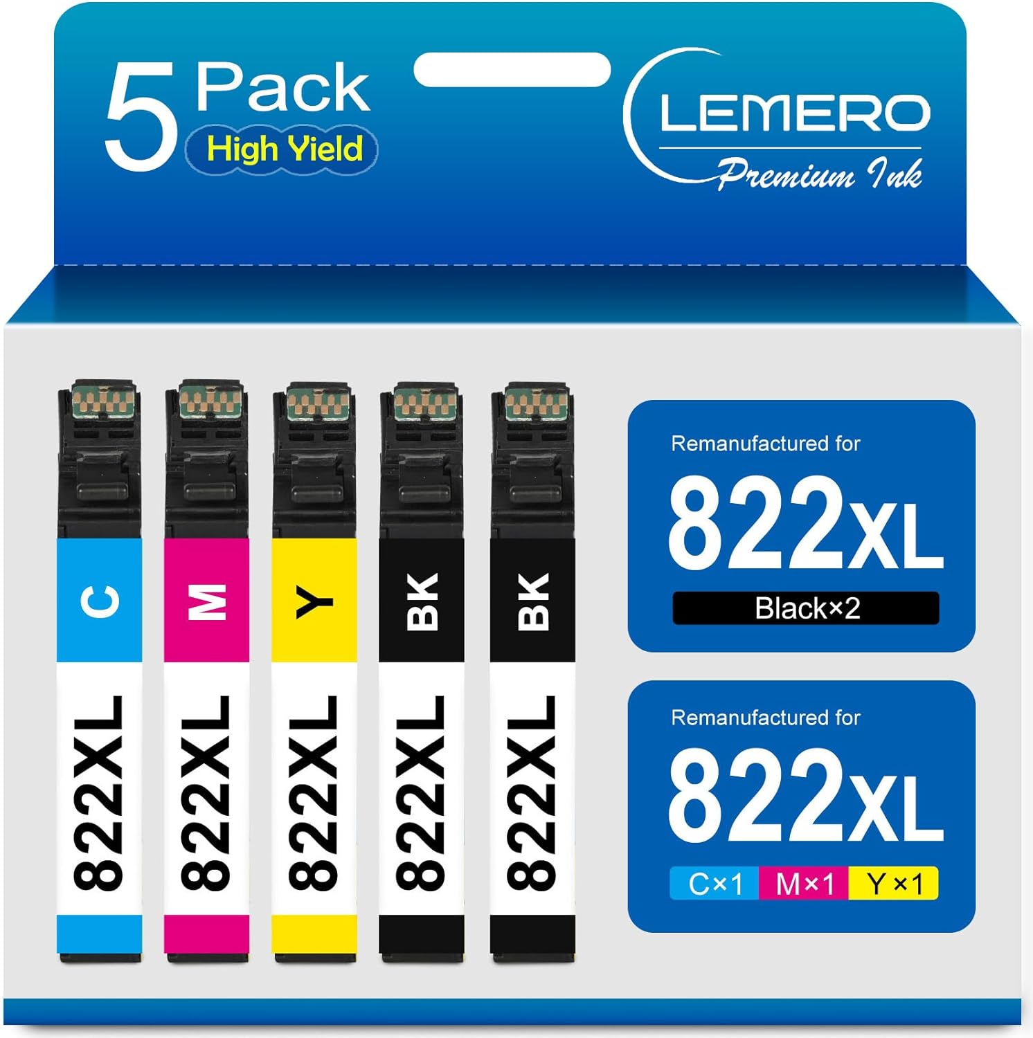 Remanufactured Epson 822XL Ink Cartridge Combo Pack Set of 5