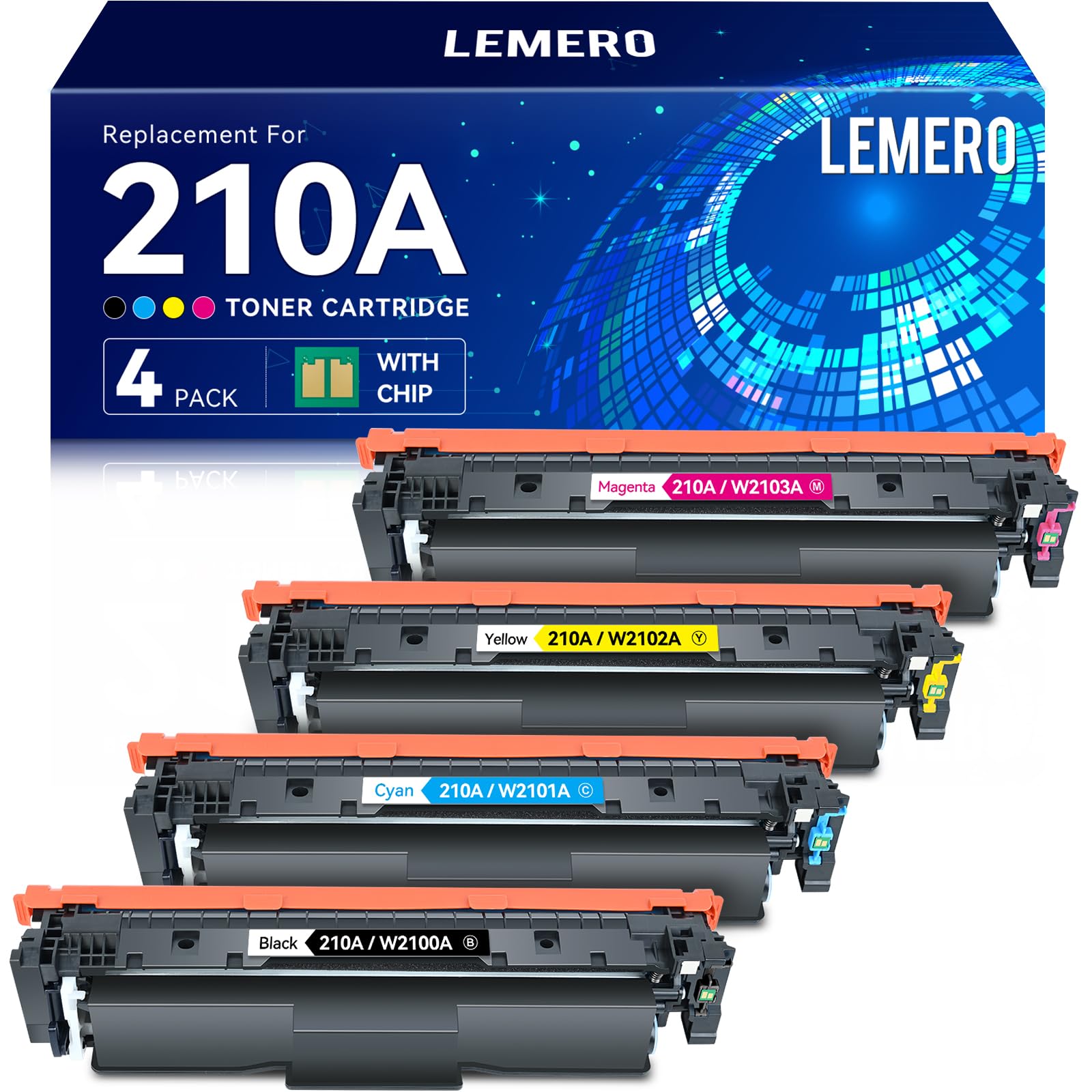 LEMERO HP 210A Compatible Toner Cartridges Replacement 4 Pack With Chip