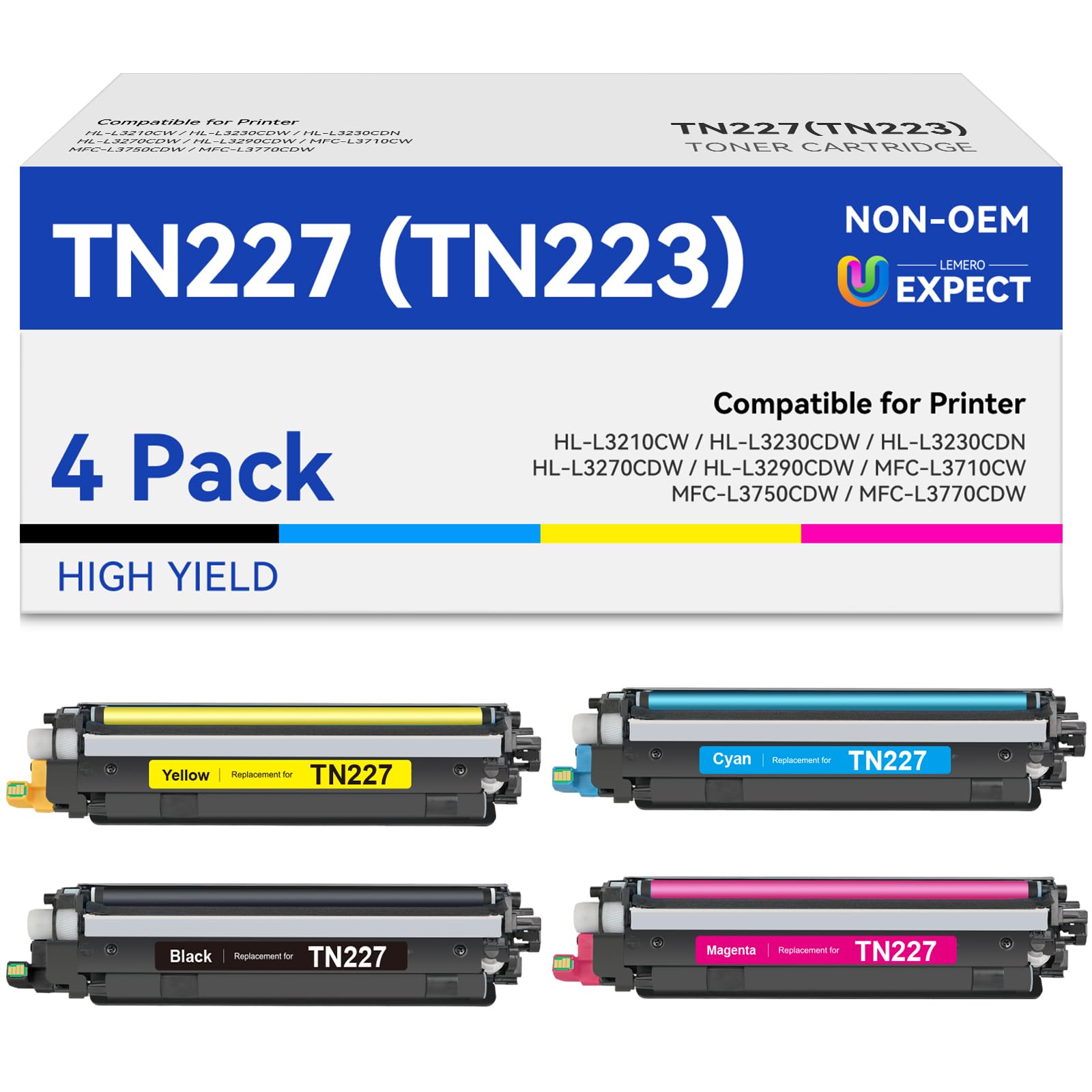 LEMERO UEXPECT Brother TN227(TN223) Toner Compatible Toner Cartridge 4-Pack