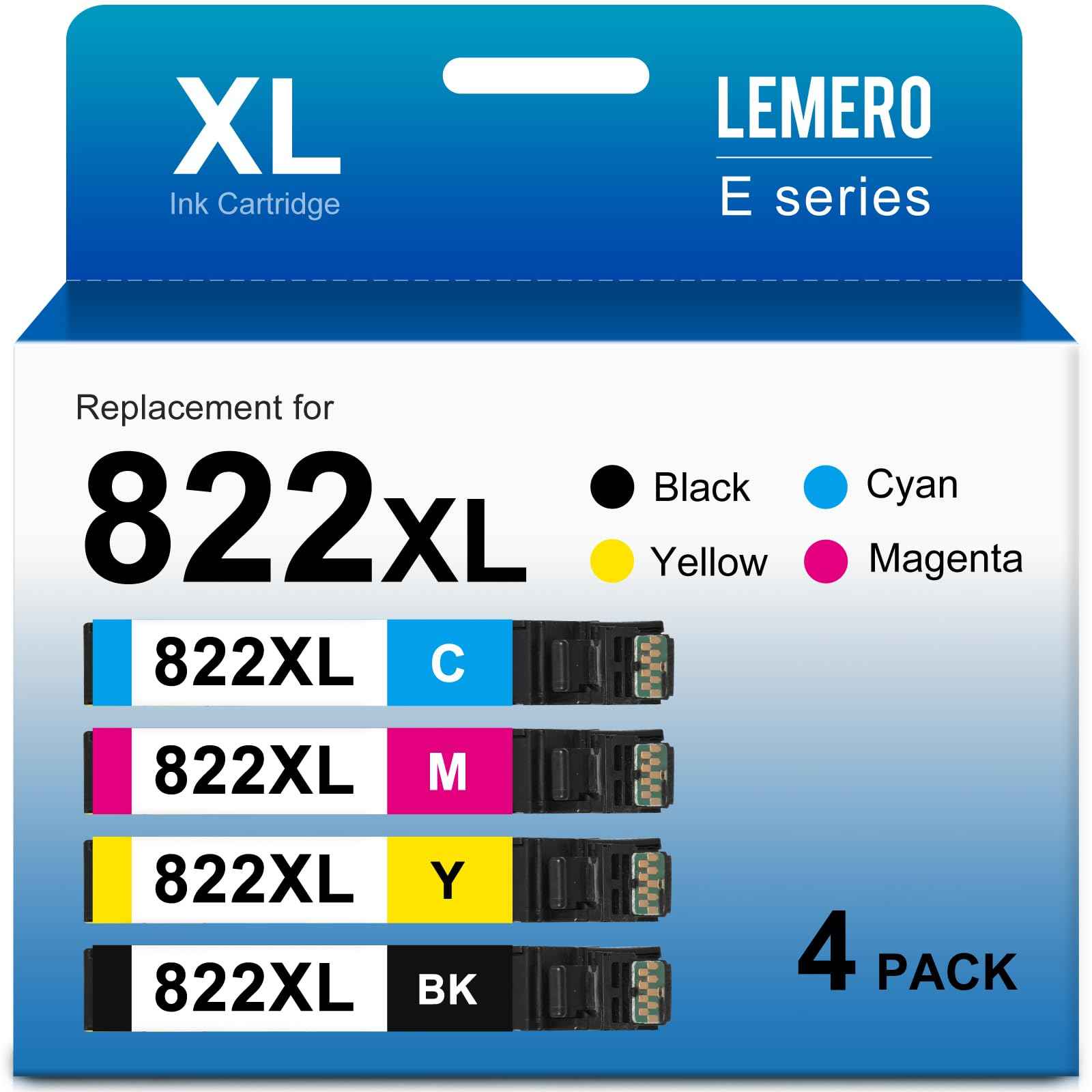 Remanufactured Epson 822XL Ink Cartridge (Black Cyan Magenta Yellow) 4-Pack Combo