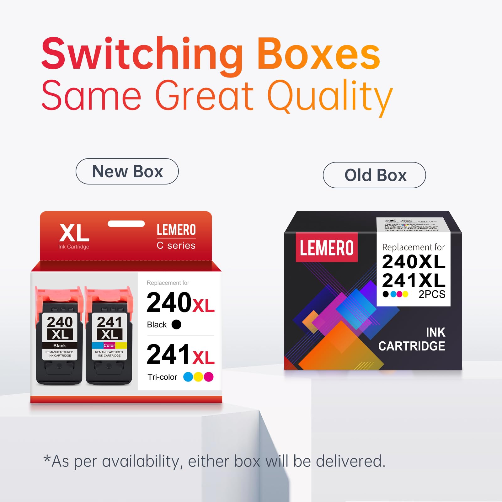 New and old box designs for LEMERO 240XL and 241XL ink cartridges with the same great quality