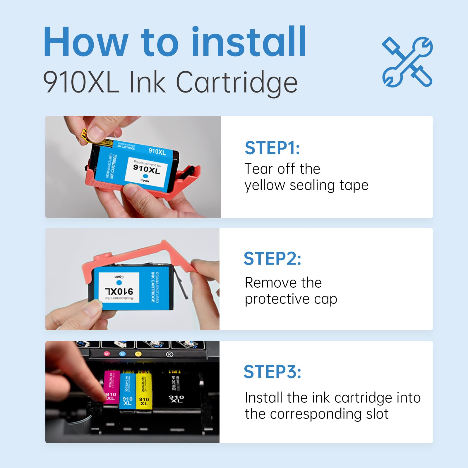 Step-by-step guide on how to install LEMERO 910XL ink cartridges