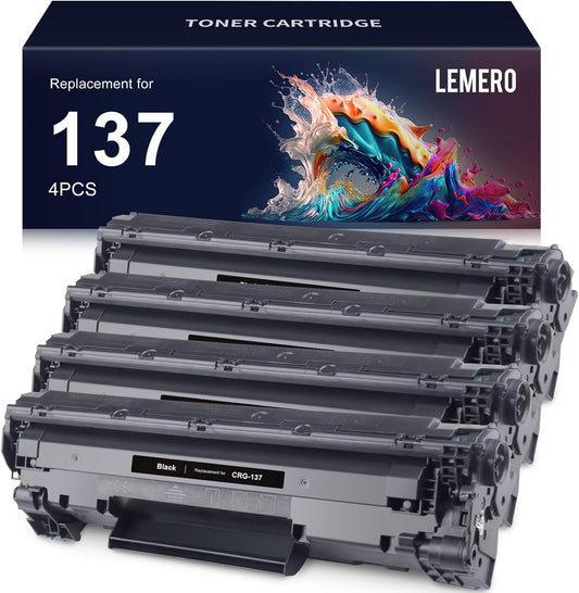LEMERO 137 Black Toner Cartridges 4-Pack, compatible replacement for Canon CRG-137, designed for ImageClass series printers for high-quality printing.