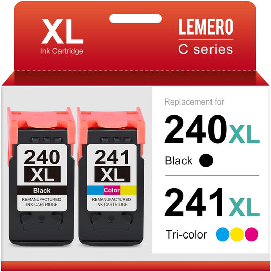 Remanufactured Canon PG-240XL CL-241XL Ink Cartridge Combo Pack (1 Black, 1 Tri-Color, 2 Pack)