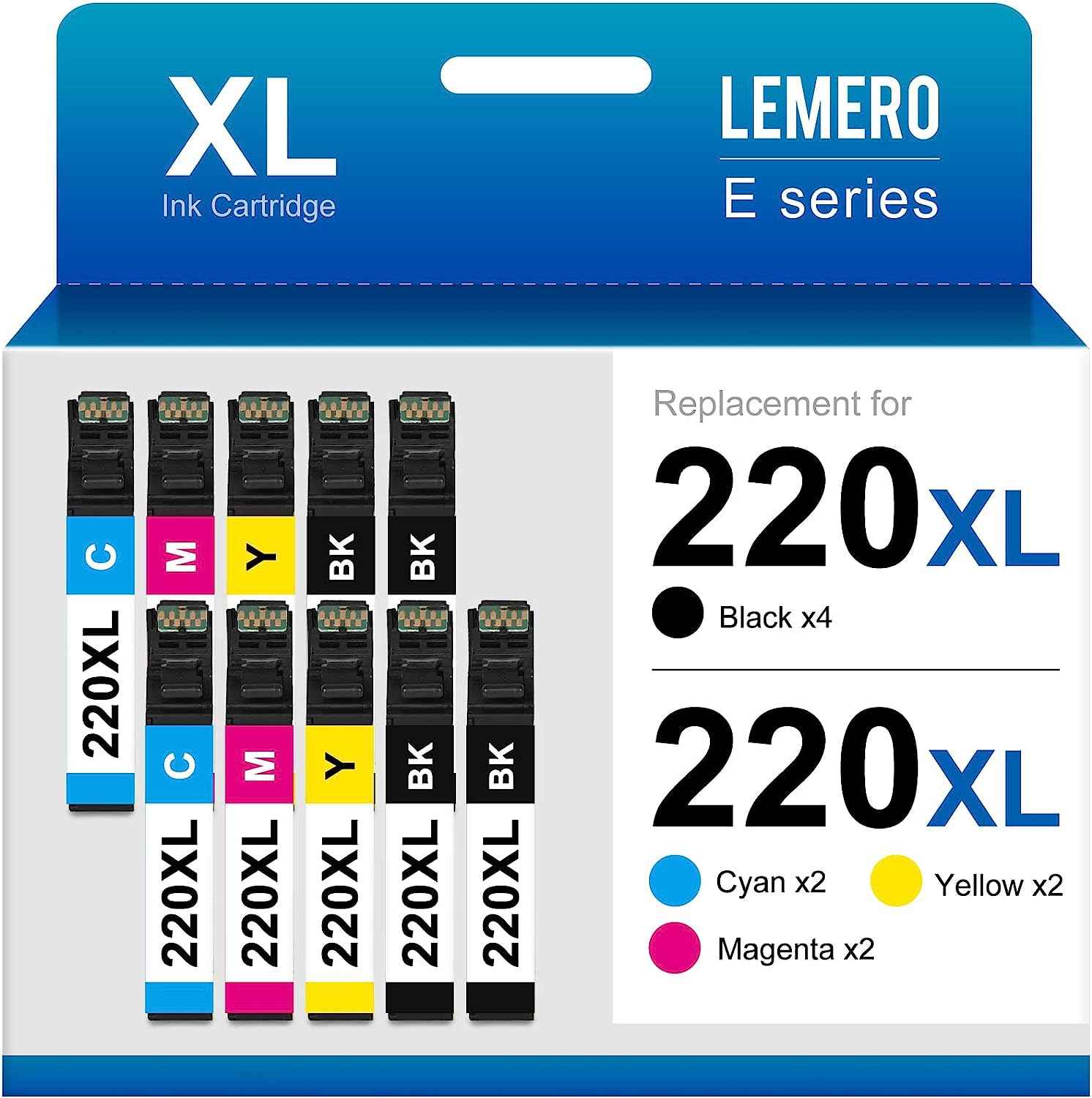 Remanufactured Epson 220XL High Yield Ink Cartridges (4 Black, 2 Cyan, 2 Magenta, 2 Yellow)