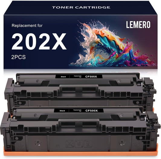 Upgrade your HP printer with LEMERO's 202X black toner cartridge 2-pack for professional-grade prints. Designed for a range of LaserJet Pro models, enjoy impressive yield and quality.