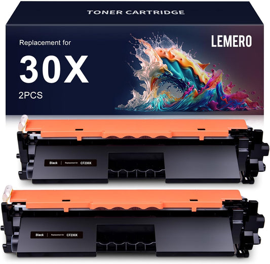 LEMERO 30X CF230X Compatible Black Toner Cartridge 2-Pack for HP LaserJet Pro M203dw, MFP M227fdw, delivering high-quality, fade-resistant prints.