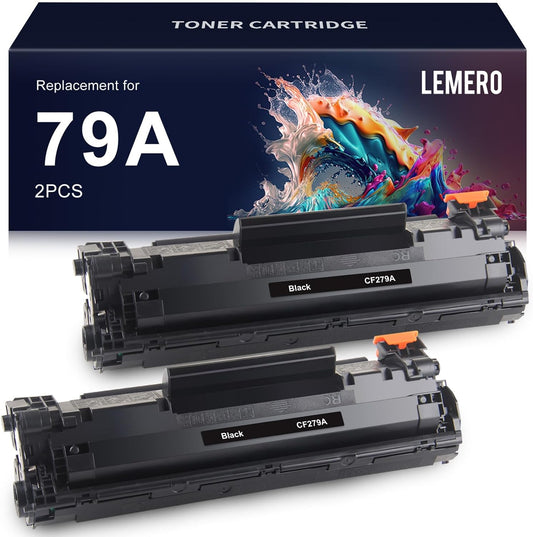 Two-pack LEMERO Compatible Toner Cartridges for HP 79A CF279A in black, designed for use with HP LaserJet Pro M12w, M12a, MFP M26nw, M26a printers, with fade-resistant printing quality.