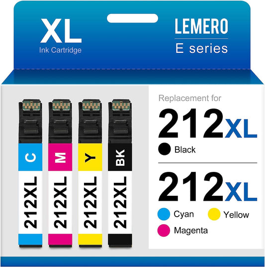 Remanufactured Epson 212XL T212XL Ink Cartridge (Black, Cyan, Yellow, Magenta, 4-Pack)