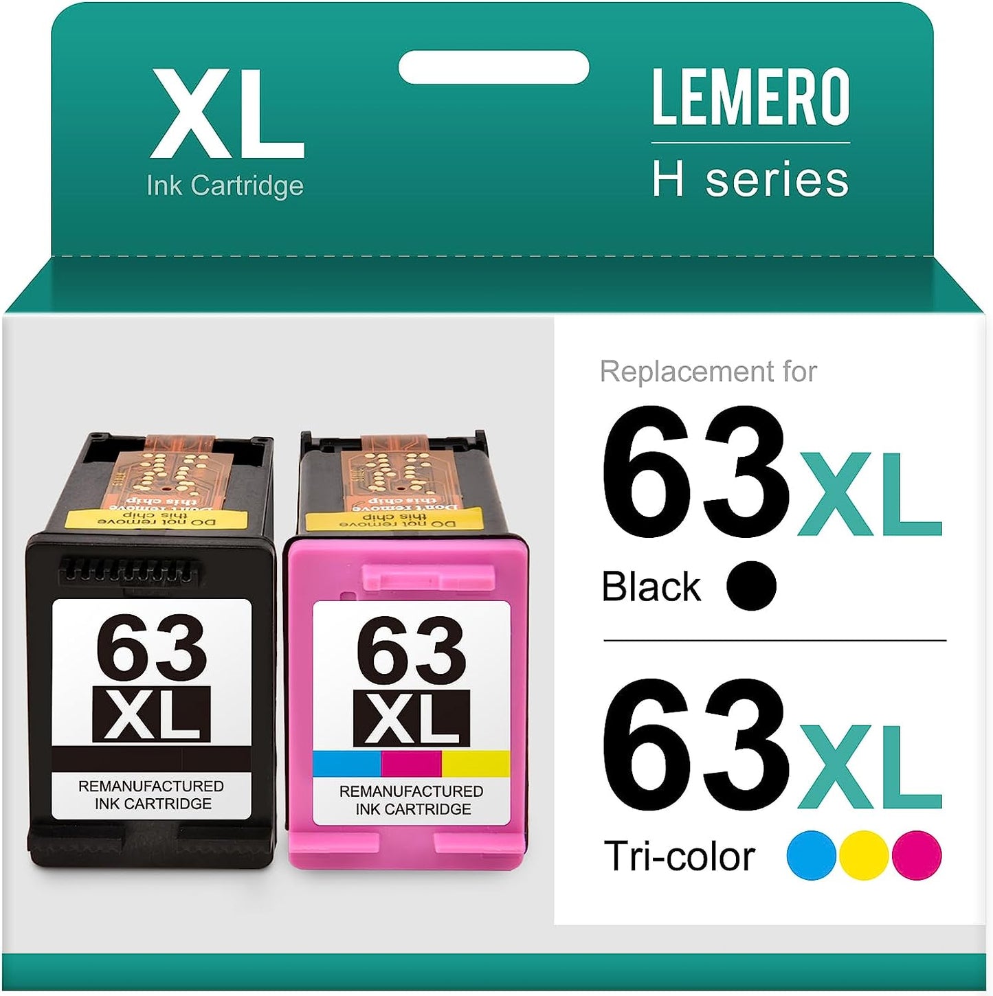 LEMERO Remanufactured HP 63XL Ink Cartridges (Black, Color, 2 Pack)