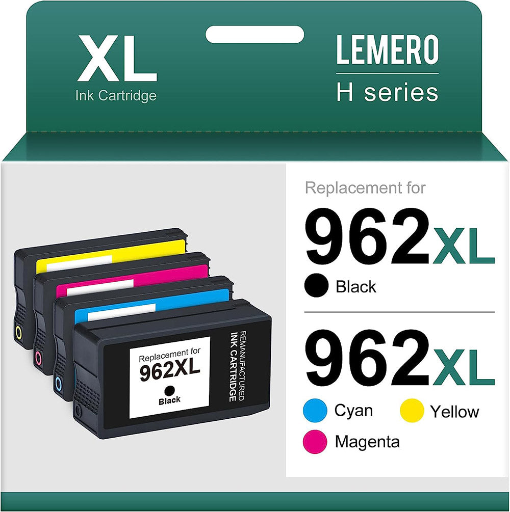 Remanufactured HP 962XL Ink Cartridge, Black, Cyan, Magenta, Yellow, 4-Pack