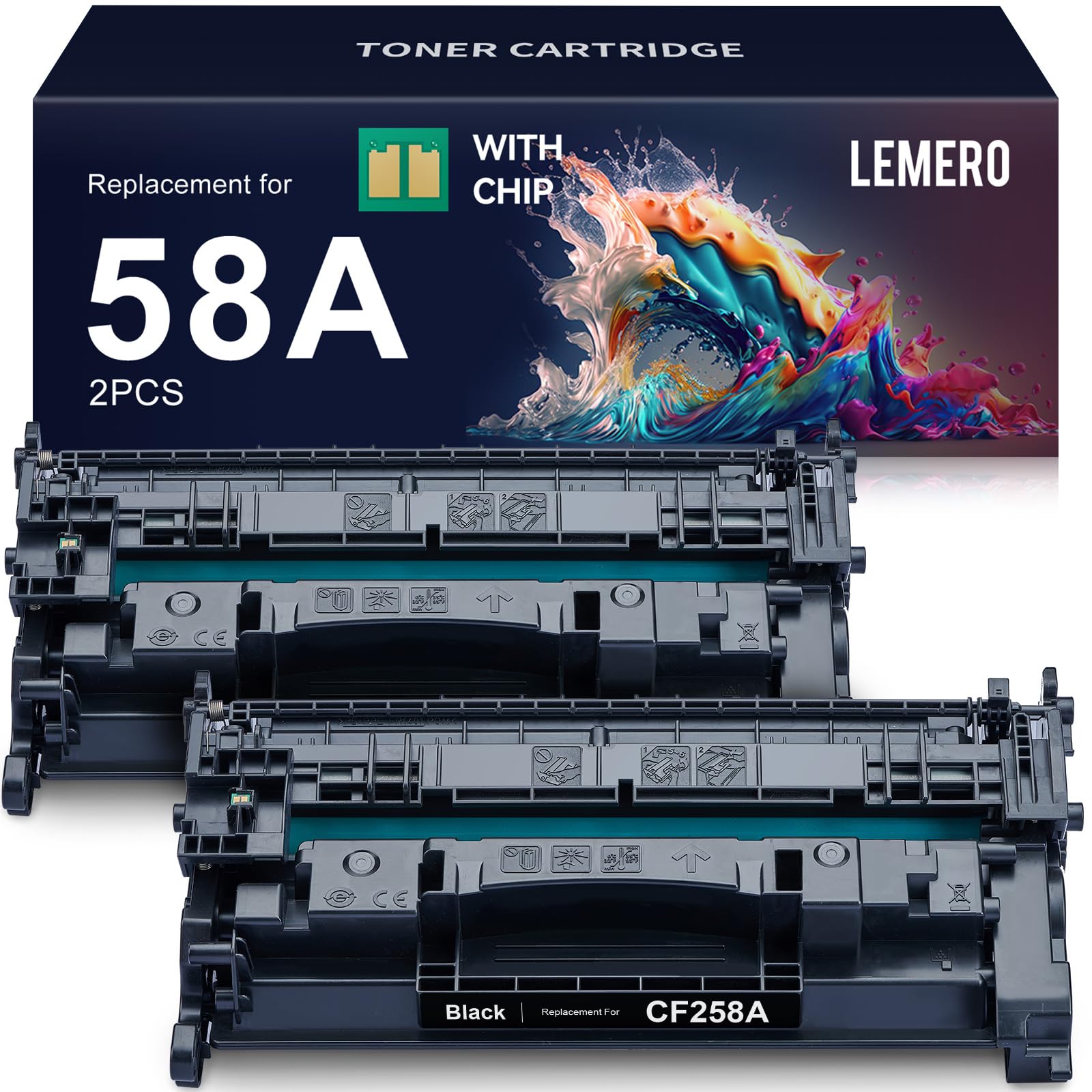 LEMERO 58A toner cartridges with chip, replacement for CF258A, 2 pieces