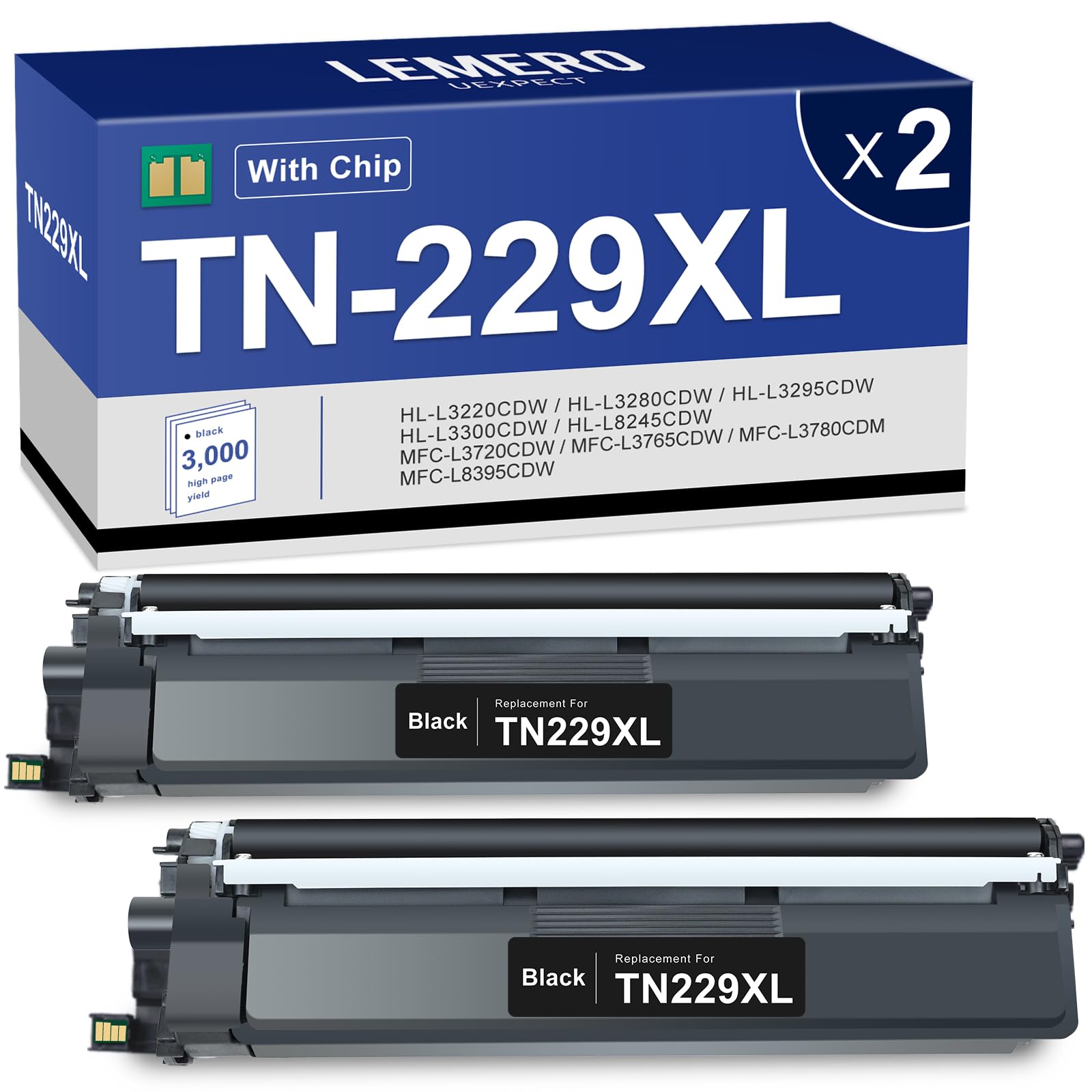 Compatible TN229XL Toner Black Replacement 2 Pack