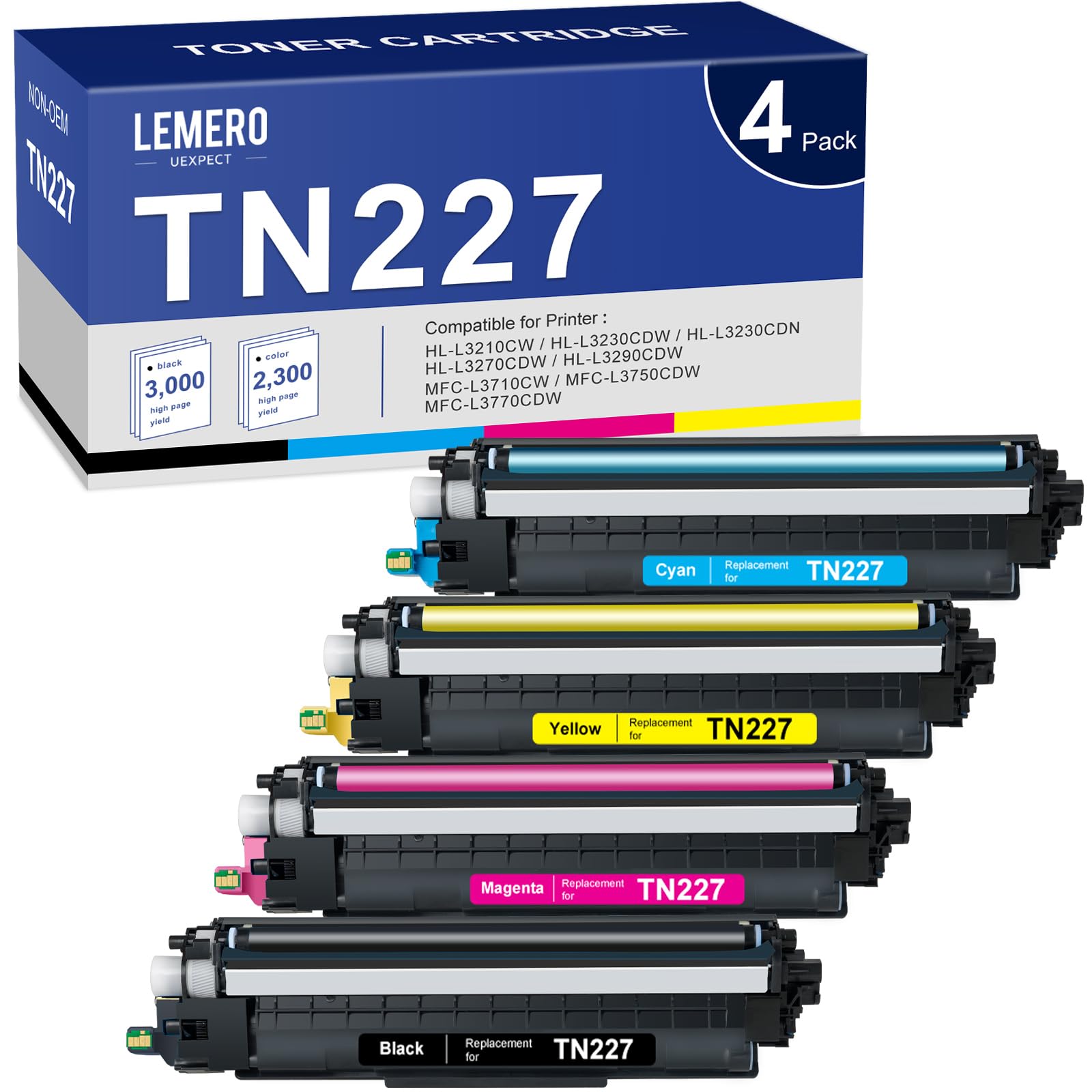 Compatible Brother TN227 Toner Set  4 Pack (BK/C/M/Y)