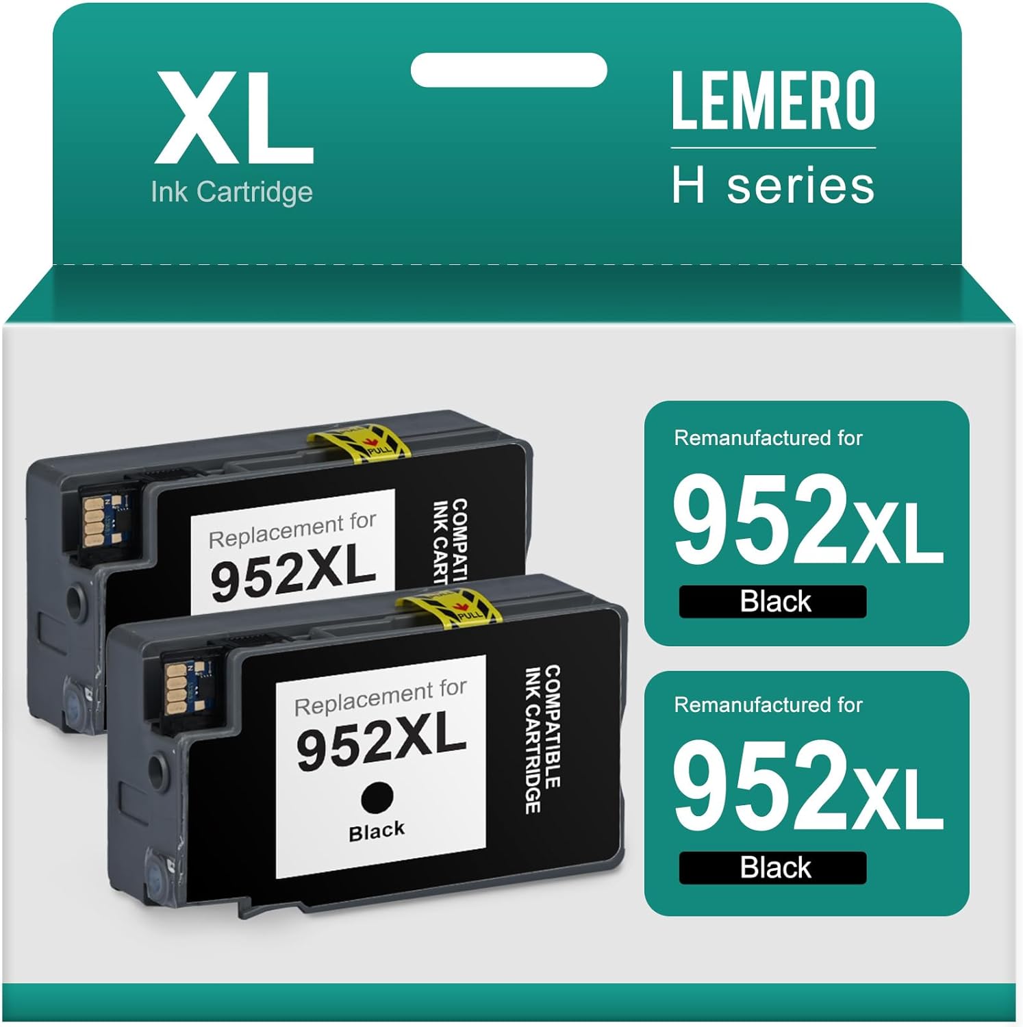 lemero HP 952XL Black Ink Cartridges 2 BK