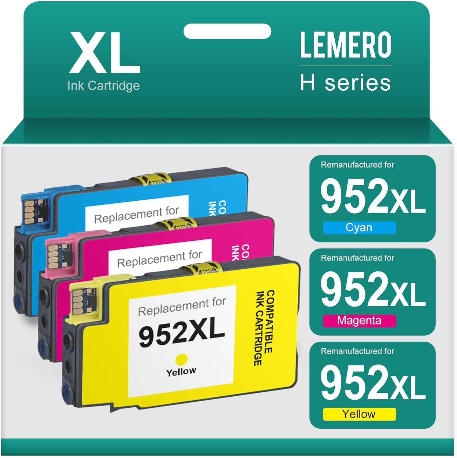 HP 952XL Ink Cartridges Combo Pack Replacement (1 Cyan 1 Magenta 1 Yellow)