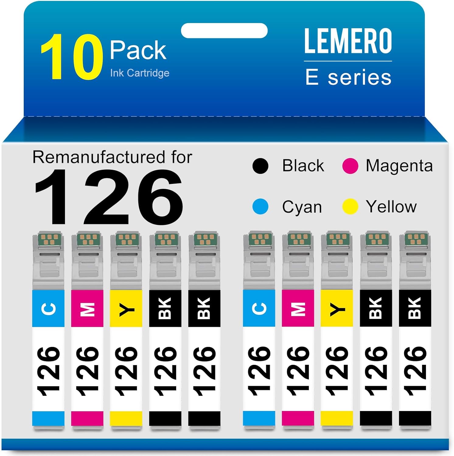 LEMERO Epson 126 Ink Cartridges 10 Pack: 4 Black, 2 Cyan, 2 Magenta, 2 Yellow