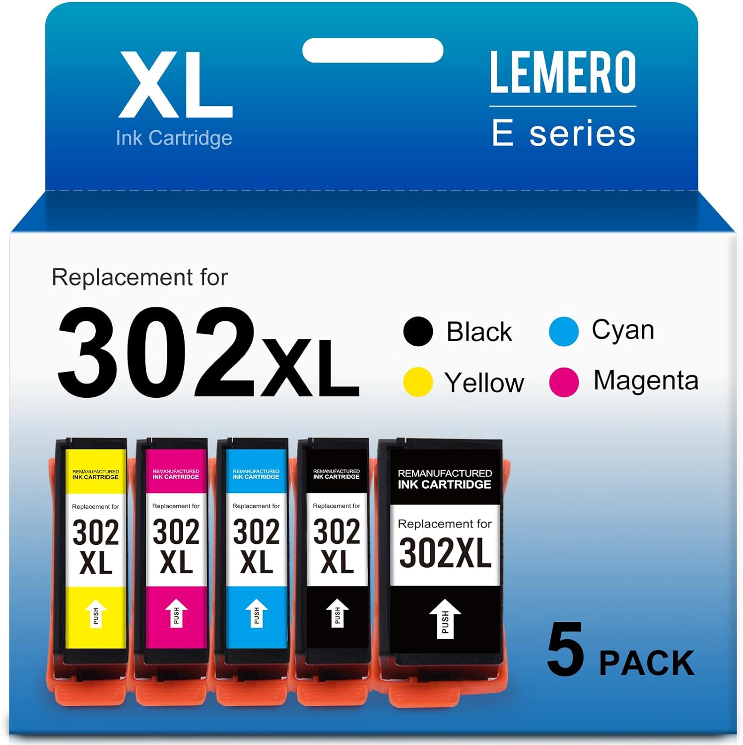 Epson 302XL Ink Cartridges (Black, Photo Black, Cyan, Magenta, Yellow, 5 Pack)