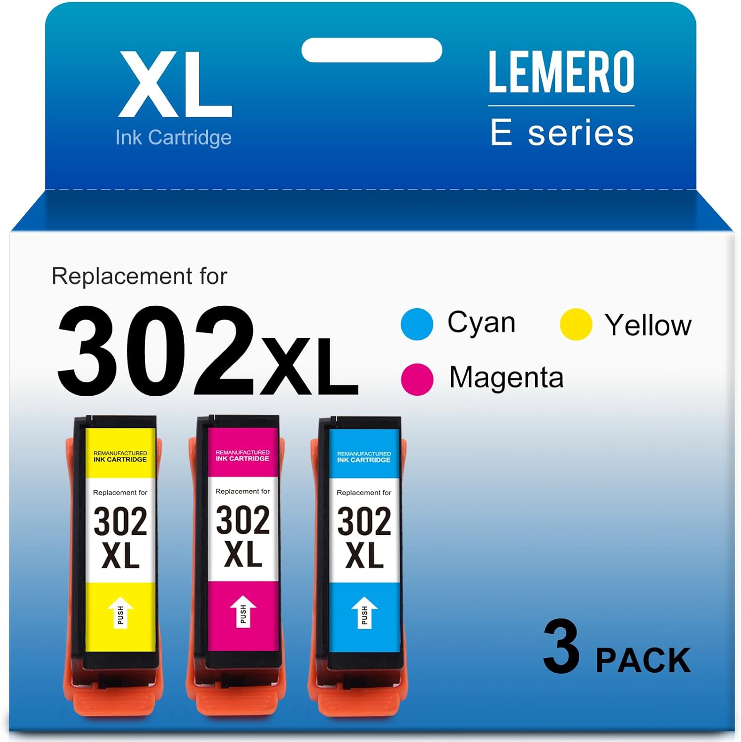 Epson 302XL Remanufactured Ink Cartridge (1 Cyan, 1 Magenta, 1 Yellow, 3 Pack)