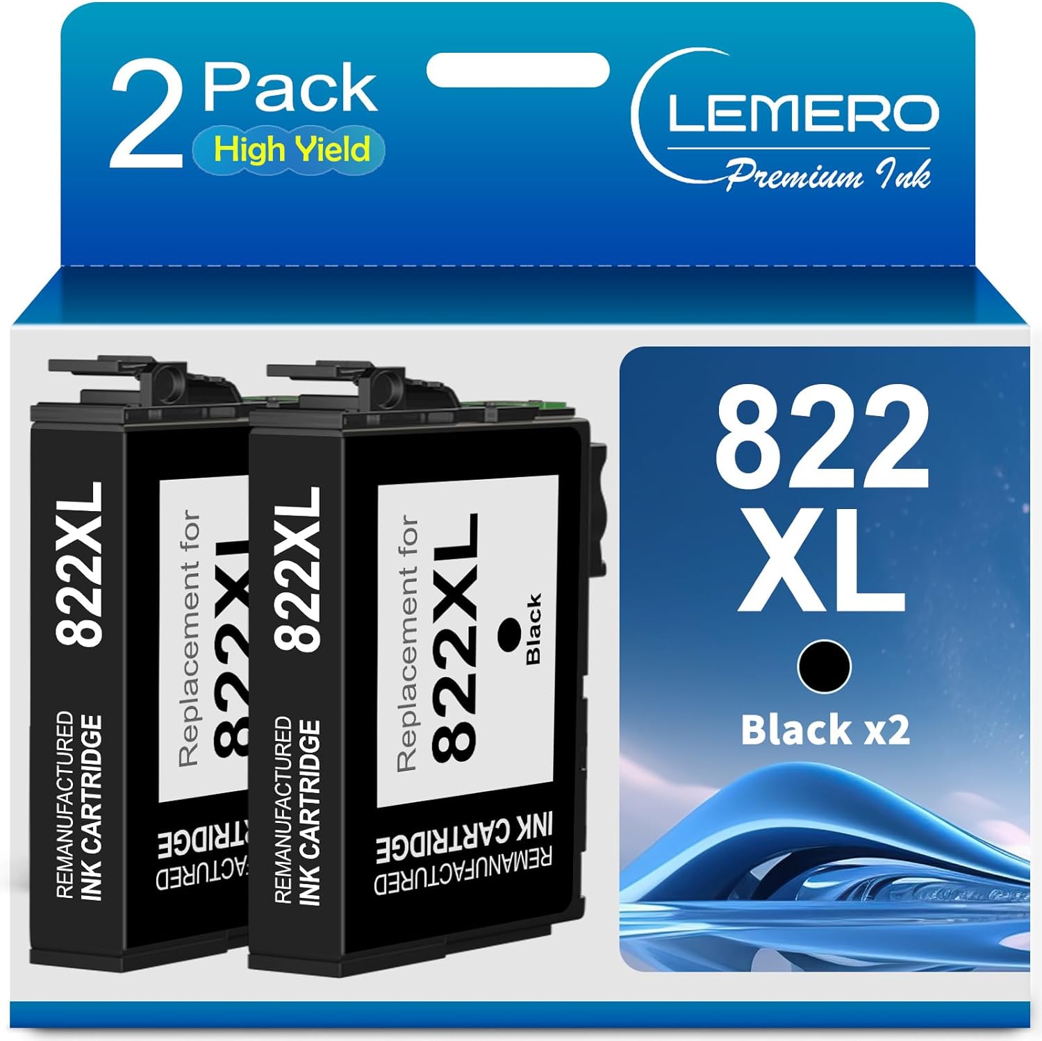 Remanufactured Epson 822XL Ink Black 2 Pack