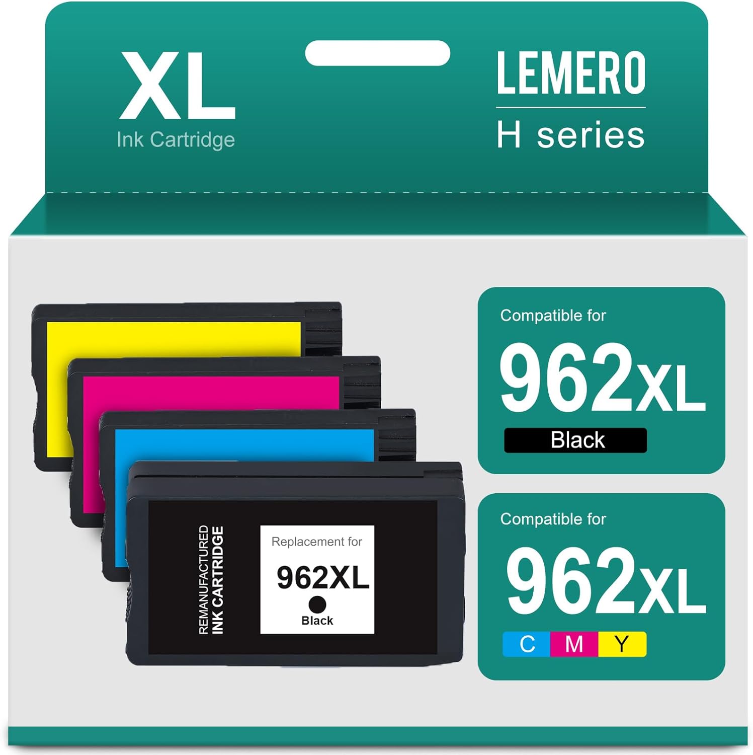 LEMERO HP 962XL Compatible Ink Cartridge Combo Pack (4 Pack,Black,Cyan,Magenta,Yellow)