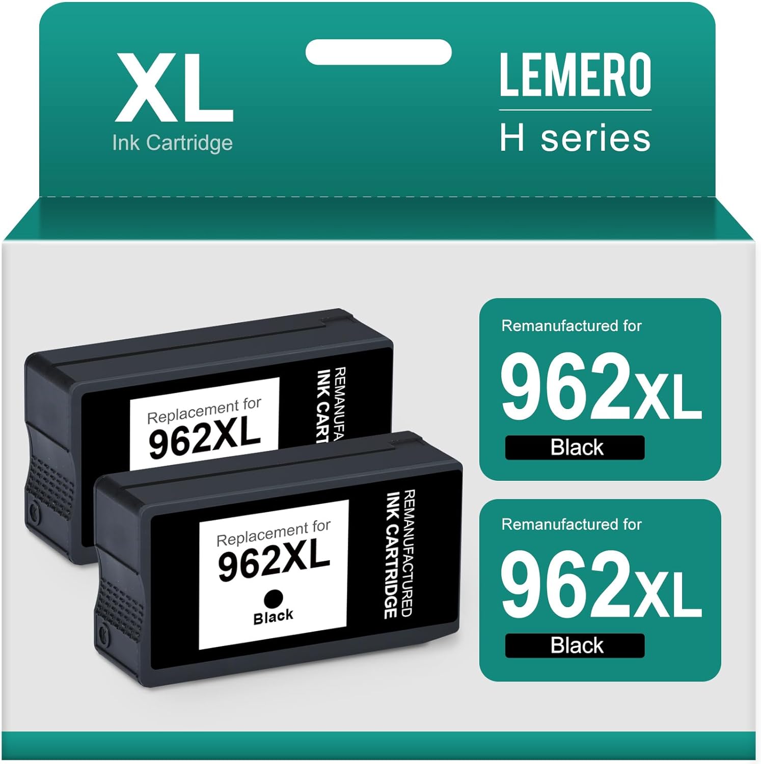 LEMERO 962XL Black Ink Cartridges Replacement for HP 962 XL 962XL Black Ink Cartridges Combo Pack for OfficeJet Pro 9015 9010 9025 9020 9018 9012 9028 Printer (2 Black)