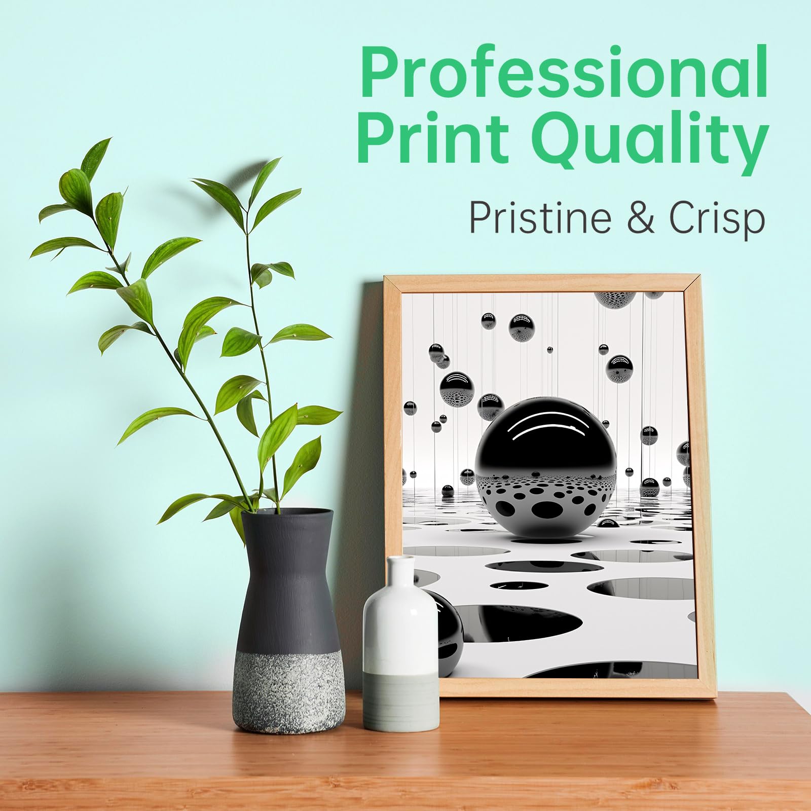 Professional print quality with a pristine and crisp image displayed in a frame, highlighting the high-quality print output of LEMERO ink cartridges.