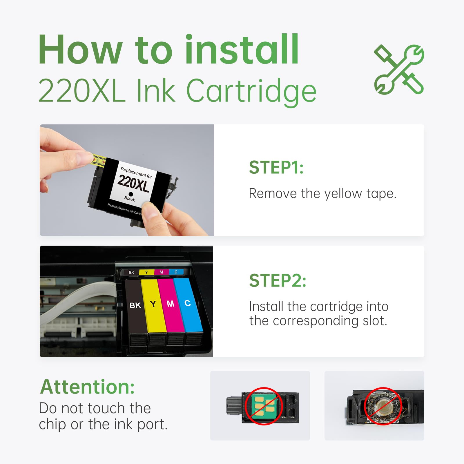 Detailed installation guide for Epson Ink 220XL Cartridges, ensuring correct setup for optimal printing performance.