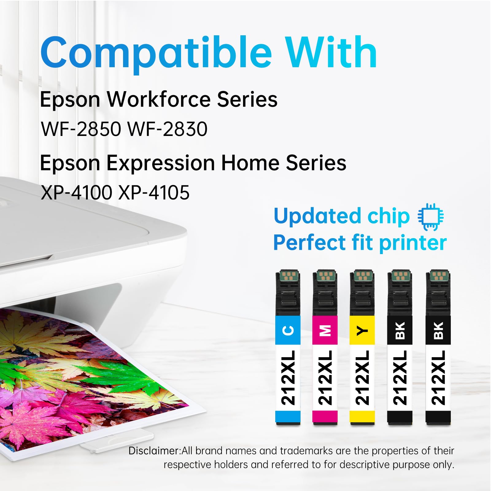 List of Epson printer models compatible with LEMERO 212XL ink cartridges including WorkForce and Expression Home series.
