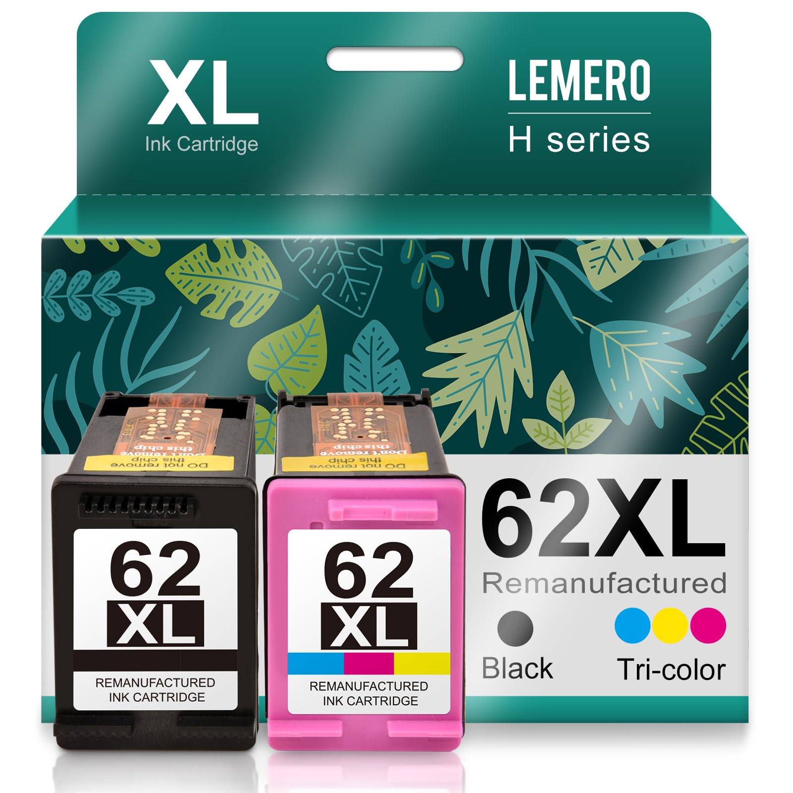 LEMERO HP 62XL Ink Cartridge Combo Pack with Black and Tri-Color Cartridges