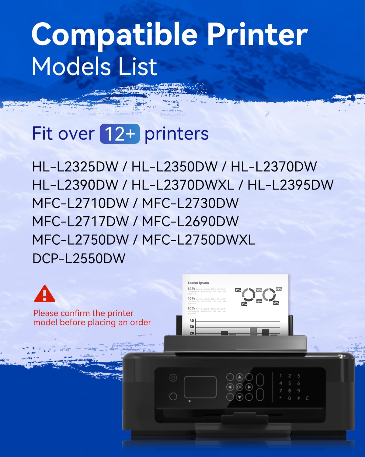 List of over 12 compatible printer models for TN760 toner cartridges.