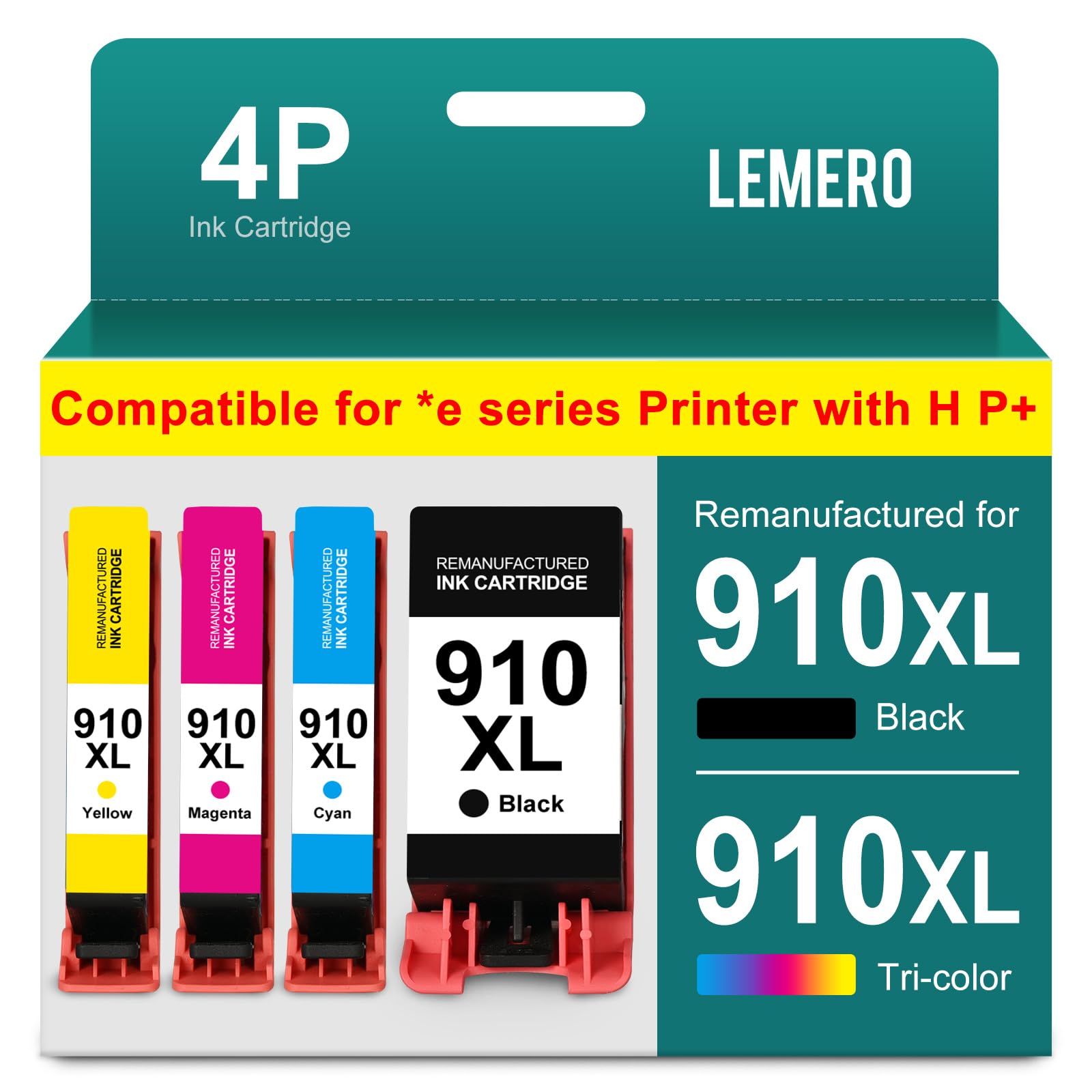 LEMERO 910XL ink cartridge pack compatible with e series printers with HP+ service